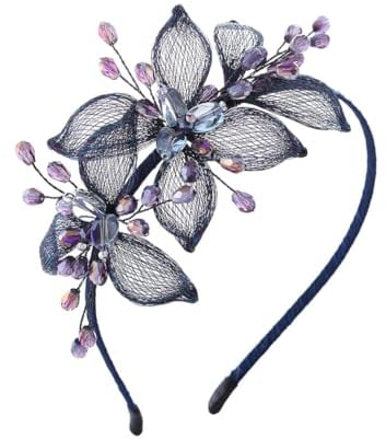 IYOU Fleurs Fil de Cuivre Serre-tête Bleu Marine Cristal Bandeau Faits à la main Vintage Fête Mariage Accessoires de Cheveux pour Femmes