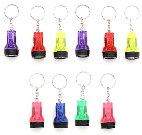 JZK 10 x Mini torch keyring for kids party bag fillers, small LED flashlight keychain for party favours gift, lightweight handy torch key ring, keyhole light lamp, camping emergency tool
