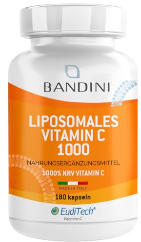Bandini® Liposomal Vitamin C 1000mg 180 Vegan Capsules (3 Month Supply), High Strength Ascorbic Acid, High Absorption & Bioavailability, Immunity, Energy, Lypospheric vitamine, Lipo VIT C Supplement