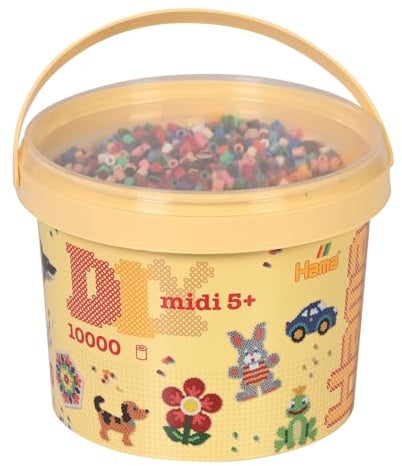 Hama Midi Beads Bucket, Approx.10.000 Fuse Beads and 5 Peg Boards | Aesthetic Midi Melting Pixel Blocks Tube Plates Set for Creative Mosaic Activity Nursery Ultimate Birthday Gift Bundle