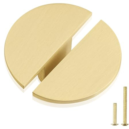 QOGRISUN 10-Pack Half Circle Cabine Knobs Solid Brass, Gold Half Moon Drawer Dresser Handles, 1-7/8-Inch Overall Length, Single Hole Pulls Knobs, Kitchen Cupboard Hardware, Brushed Brass Finish