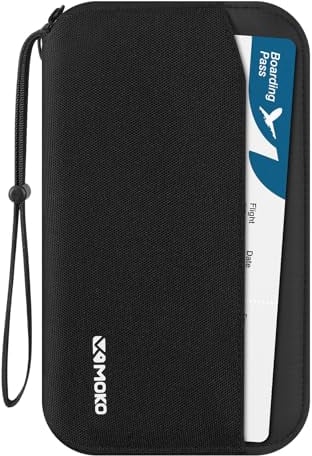 MoKo Porte-Passeport Familial, Portefeuille de Passeport RFID avec Plusieurs Compartiments, Sac de Passeport pour Hommes et Femmes, Porte-Organisateur de Voyage pour Cartes d'Identité Billets, Noir