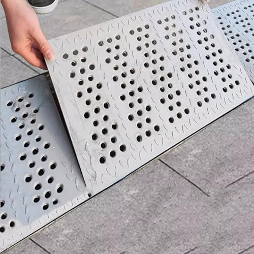 Entwässerungsrinne Hofkanal-Abflussgitter-Abdeckung mit runden Abflusslöchern, Gitter-Abflussgitter für Beton-Veranda-Decks, Schuppen, Gehweg, Boden-Sturmabfluss-Abdeckung(40x50x4cm(15.7x19.7x1.6in))