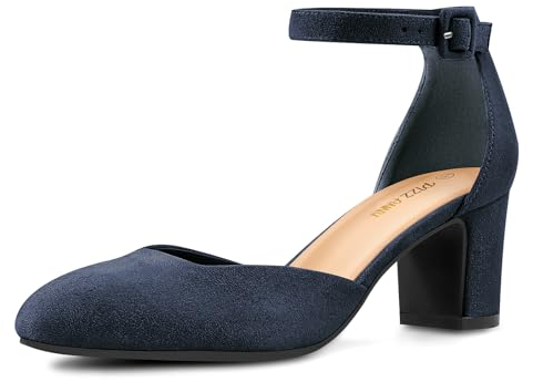 PIZZ ANNU Womens Court Shoes Block Heel Closed Toe Elegant Wedding Pumps for Bride Ankle Strap Ladies Mary Jane Sandals Navy Size 7