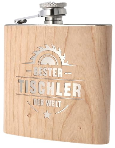 Spruchreif | Flachmann aus Edelstahl mit Gravur | Flachmann aus Holz | Outdoor Geschenk | Geschenkidee Tischler