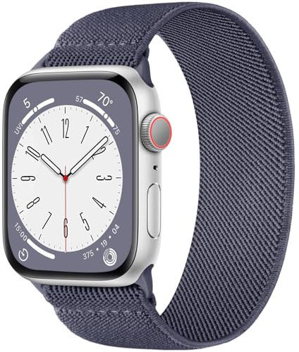 CeMiKa Solo Loop Compatible avec Bracelets Apple Watch 42mm 41mm 40mm 38mm Femme Homme, Tressé Nylon Souple Élastique Stretch Sport pour iWatch Serie 10 9 8 7 SE 6 5 4 3 Ultra 2 1, Gris bleuté-M