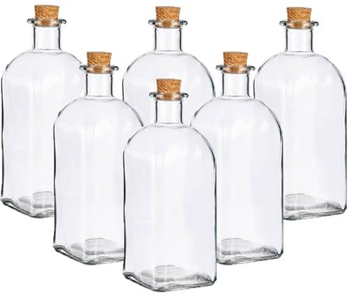 6 Bottiglie piccole di vetro 750 ml tappo sughero da decorare liquori aromi salse condimenti Bomboniere per Alcol, Grappa, Whisky, Shots