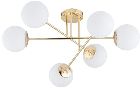 KAR LIGHTING Deckenleuchte 6-flammig Gold Glas klassische Deckenlampe E27 LED geeignet Wohnzimmerlampe Esszimmerlampe Schlafzimmerlampe Flurlampe höhenverstellbar zeitlos elegante Innenbeleuchtung