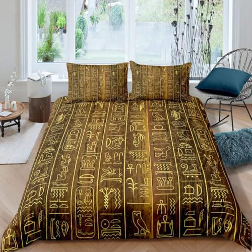 Homemissing Bettbezug-Set für Einzelbett, Motiv: Antikes Ägypten, für Kinder, Jungen, Mädchen, Teenager, ultraweich, ägyptische Kultur, Trösterbezug, Tribal-Bettdekoration, Bettwäsche, 2-teilig
