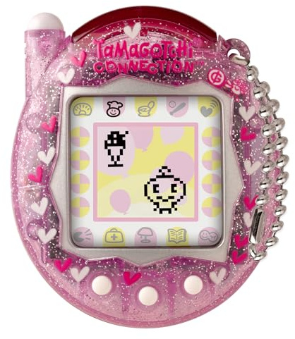 Tamagotchi Connection Pink Glitter – Animal Virtuel Interactif avec Connexion Infra-Rouge – Grand Écran en français – 6 Mini-Jeux – 50 Personnages à Débloquer – Jouet Enfant 6 ans et + – Bandai -43416