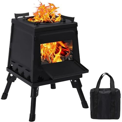 CEHJZQRPL Camping-Zelt-Ofen, Holzofen, Zeltofen, tragbarer Holzofen, Holzofen, schwarz, mit Tragetasche for Rucksackreisen im Freien, Kochen