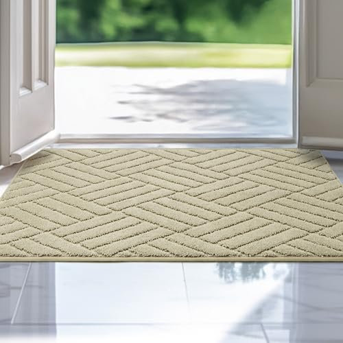 FEOMOS Paillasson Intérieur Entrée Attrape-Poussière,Tapis de Sol Antidérapant Absorbante,Tapis d'Entrée Lavable en Machine pour Chien,Porte,Entrée,Chambre,Couloir,Cuisine,Taupe, 50cm x 80cm
