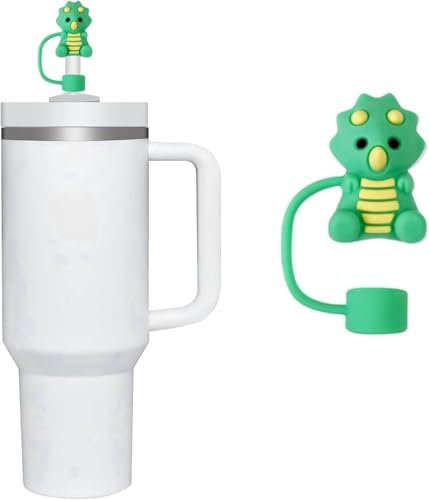 Green Dinosaur Straw Caps Straws Cover for Stanley Cup, 10mm Silicone Straw Covers for Stanley Accessories, Topper for Tumblers, Cap Stopper for Reusable Straws Tip Lids