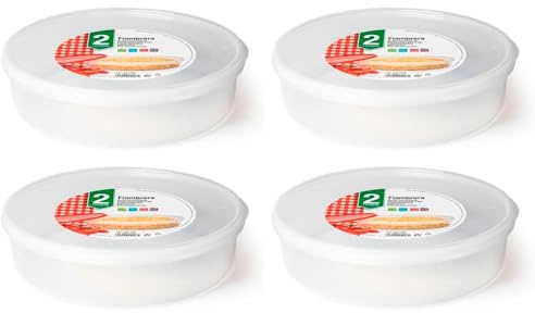 Acan Tradineur - Pack de 4 Fiambreras Redondas para tortillas - Capacidad de 2 Litros - Fabricado en plástico - Apto para microondas y congelador - Ø 24,5 x 6,5 cm