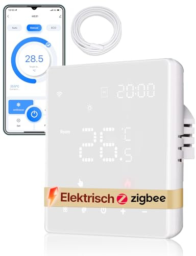 MOES Smart Thermostat Fussbodenheizung Elektrisch, Zigbee Raumthermostat Fußbodenheizung WLAN Programmierbare Kompatibel mit Alexa/Google Home,Smart Life/Tuya App(MOES ZigBee Hub Erforderlich)