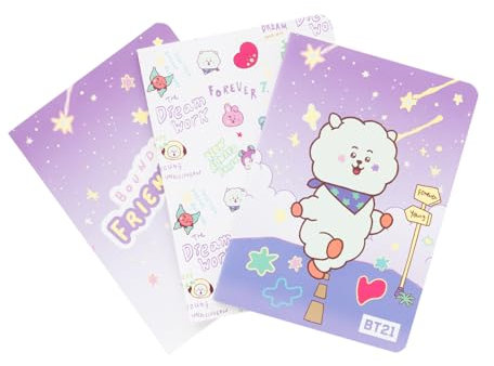 Grupo Erik 3er Pack BT21 The Journey RJ Notizbücher A6 - Notizbuch klein - 1 Notizbuch Liniert, 1 Dotted und 1 Blanko - Notizblock Tagebuch Heft A6 - Kawaii Schulsachen Geschenke