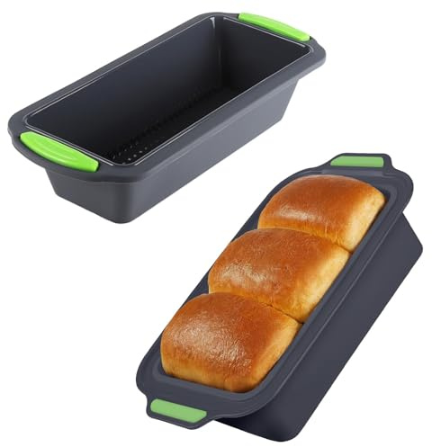 ZoeQide 2er Set Kastenform Silikon – Antihaft Silikon Backform Brot mit Griffen, Brotbackform für Toast, Kuchen, Banana Bread – BPA-frei, Spülmaschinengeeignet, Ofenfest, Schwarz-Grün
