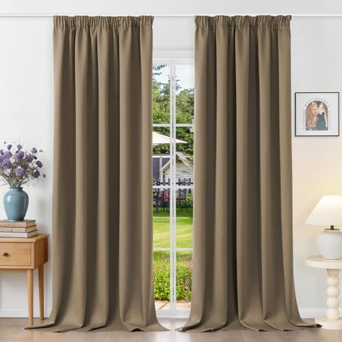 Runyéla Gardinen mit Kräuselband Vorhänge Blickdicht Cappuccino Verdunkelungsvorhänge 2er Set 245 x 140 (HxB) für Schienensystem, Thermovorhänge Kälteschutz Schiebegardinen für Wohnzimmer Curtain
