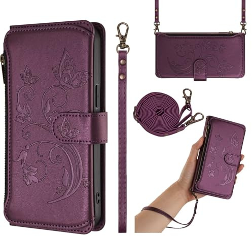 Handykette Hülle für Samsung Galaxy A40 mit Band Halsband Lanyard (abnehmbar) Handyhülle,Premium Leder Klappbar Tasche Flip Case Magnet 6 Kartenfach Standfunktion Klapphülle Schutzhülle-Weinrot