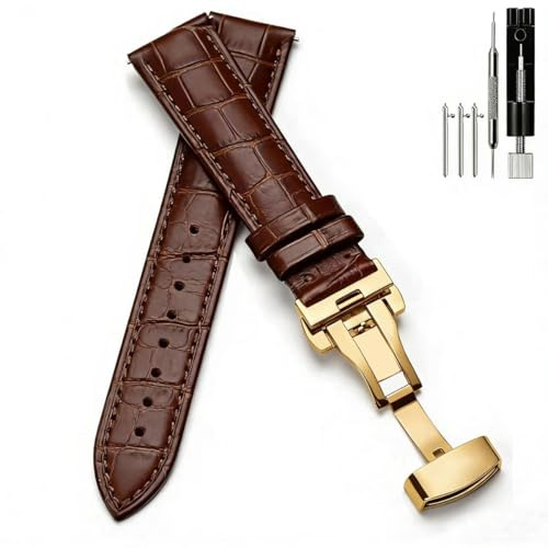 PCAORLEORS Echtes Leder Uhr Armband, Bambus Link Leder Ersatz Armband, Schnelle Demontage von Krokodil Haut Uhr Armband, 20mm 22mm 24mm 26mm Echte Uhr Armbänder für Männer und Frauen