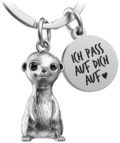 FABACH Erdmännchen Schlüsselanhänger Sammy mit Gravur - Liebe Glücksbringer für Beste Freundin oder Partner - Ich pass auf dich auf