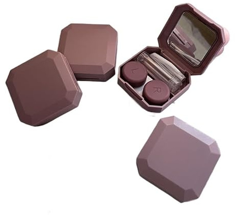 Contact Lens Cases,Contact Lenses Case Box 10pcs Candy Color Contact Lenses Box Solid Portable Lens Case Suction Stick Set for Travel Kit Holder(Brown)