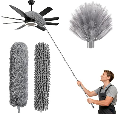 Freyeeti Piumino Spolverante Telescopico 1,5-4,9 m Togli Ragnatele Soffitto | Asta regolabile 1,5-4,9 m, piumino spolverante; ideale per polvere, ragnatele, ventilatori e tapparelle in casa