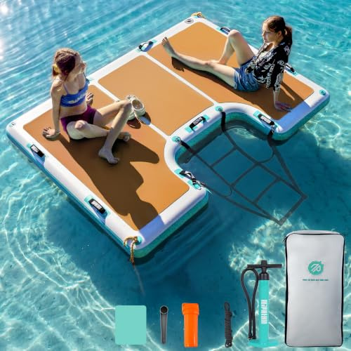 Niphean Schwimmdock Aufblasbar, rutschfeste Schwimminsel Mit Leiter & 9 Griffen, Stabile Aufblasbares Schwimmdock Für Seen, Langlebige Familieninsel, Tragetasche, 243×183/305×243 cm