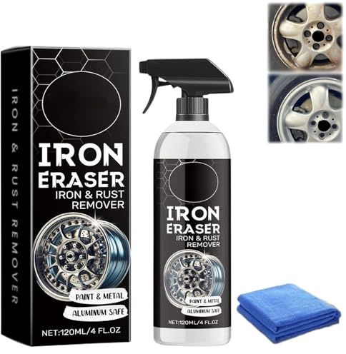 Iron Eraser Rust Remover Spray, Iron Powder Remover, Alloy Wheel Cleaner, Safe on Paint, Metal & Aluminum, for Car Wheels, Paint, Brake Dust & Rust Removal (1 Set)