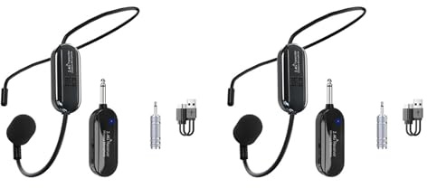 Vjsujehgy 2X Cuffia Wireless Professionale Microfono Trasmettitore Microfone per Radio Vocale Chitarra Insegnamento Fitness Giochi
