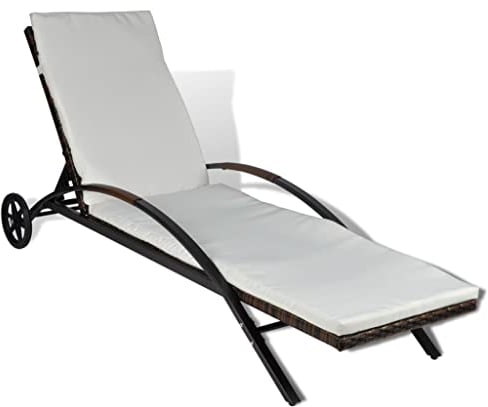 vidaXL Sonnenliege mit Polster Rollen Gartenliege Liege Gartenmöbel Relaxliege Strandliege Liegestuhl Freizeitliege Poly Rattan Braun