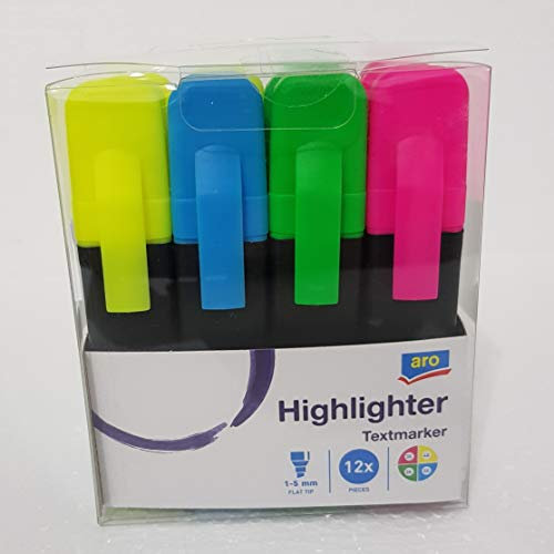 aro Textmarker, farbig Sortiert, Flachspitze, StrichstŠrke: 1-5 mm, mit Schutzkappe, 12 StŸck