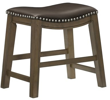 Lexicon Ordway Solid Wood Dining Height Stools - Saddle Table Height Stools for Transitional Dining Versatile Kitchen Seating Options, Perfect for Casual Entertaining Spaces, 19 SH, Brown