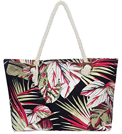 DonDon Strandtasche XXL mit Reißverschluss - Umhängetasche Damen, Shopper Tasche Damen im Beach Look mit Schulterriemen - Urlaub Must Haves Beach bag - Beach Life