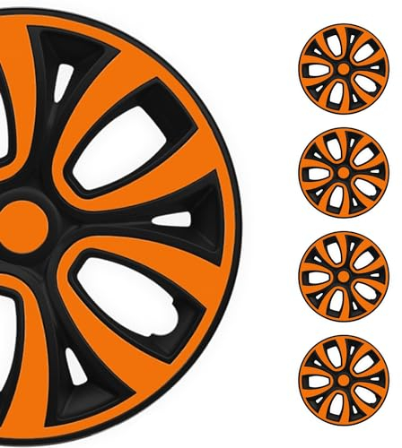 OMAC 4X Radkappen Radzierblenden Radblenden 14 Zoll Stahlfelgen Matt Schwarz-Orange