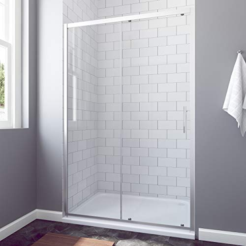 AQUABATOS® 130 x 185 cm Nischenschiebetür Duschabtrennung Duschtür Nischentür Schiebetür Duschwand Glas Dusche ESG