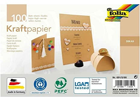 folia 691/5/98 - Kraftpapier natur, 120g/m², DIN A5, 100 Blatt, zum individuellen Basteln und Gestalten von Grußkarten, Einladungen, Tischkarten, uvm.