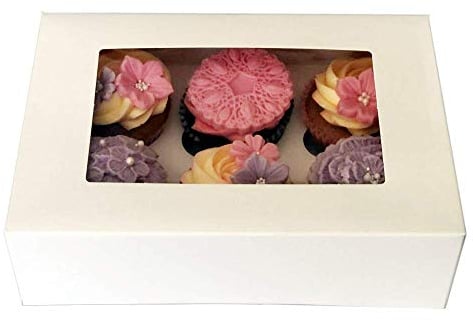 MASS DYNAMIC 25 Pack 6 Holes White Cupcake Boxes – Pre-Assembled Cupcakes Carrier With Transparent Window, Cupcake Holder Box, Food Grading Container for Muffins
