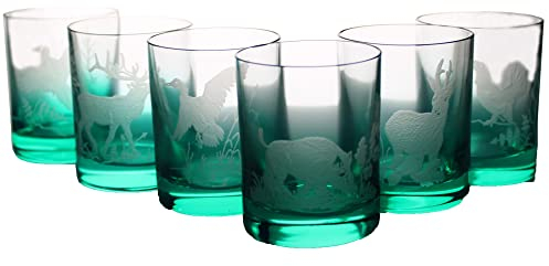 6 Schnapsgläser Jagdmotiv 60 ml grün gefärbt
