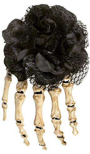 Boland 72270 - Haarclip Skeletthand, schwarz-weiß, mit Blüte, Haarschmuck, Klammer, Frisur, Kostüm, Karneval, Mottoparty, Halloween
