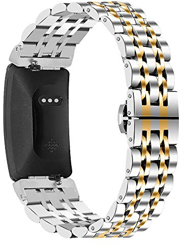 Ginamart Kompatibel mit Fitbit Inspire 2/Inspire HR Armband, Damen Herren Metall Edelstahl Ersatz Uhrenarmband Zubehör Armband für Fitbit Inspire (Silber + Gold)