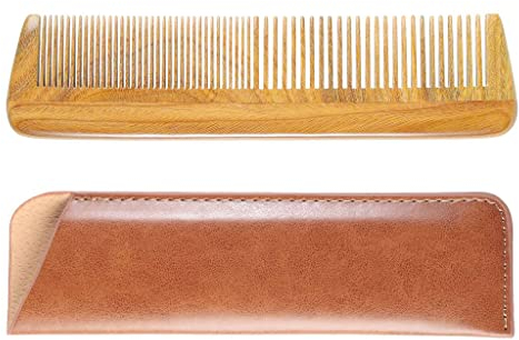 Onedor Handgefertigter Haarkamm aus 100% natürlichem grünen Sandelholz, antistatischer Sandelholzduft, natürlicher Haarentwirrer, HolzKamm, fein mit breitem Zahn (2-in-1kamm)