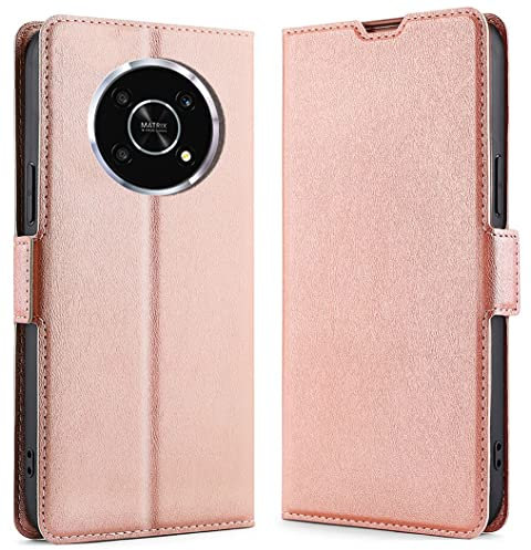 DOINK Coque Fin et Léger pour Huawei Honor Magic4 Lite 5G, Flip/Folio Cover, Étui Cuir Avancé avec Carte Fente, Pliant Housse - Or Rose