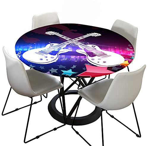 FANSU Runde Tischdecke Garten Abwaschbar, 3D Gitarre Motiv Serie Polyester Fleckschutz Tischdecken für Gartentisch, Outdoor in Kiche, Haushalt & Wohnen (Stern,Durchmesser 110cm)