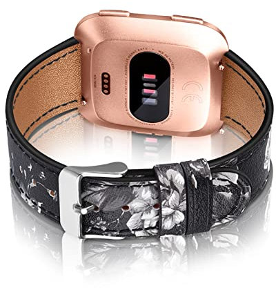Lederarmband Kompatibel mit Fitbit Versa 2/Versa Lite/Fitbit Versa 3 /Sense Armbänd Für Damen Herren Blumen Echte Ersatzband mit Für Fitbit Versa 2/Lite/Versa 3 /Sense (E,Versa 2/Lite)