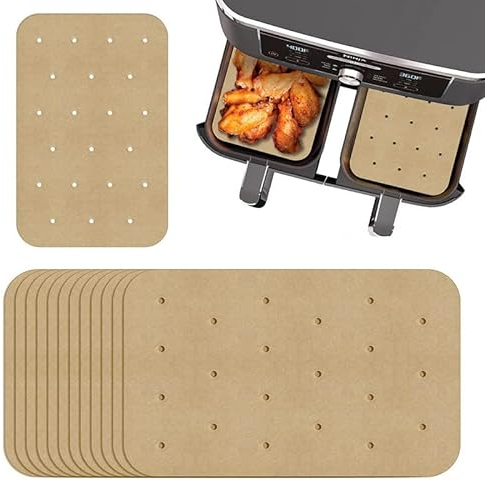 150PCS Air Fryer Liners Unbleached Parchment Paper Rectangle Perforated Nonstick for Baking Ninja Foodi Dual