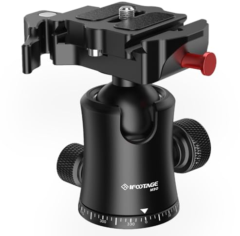 IFOOTAGE Mini Kugelkopf Stativkopf, 360°Panoramadrehbar,mit 1/4 Arca Type QR Plate und Wasserwaage, Max. Belastung 22lbs/10kg,für Kamera Einbeinstativ Slider