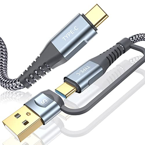 60W USB C Kabel [1 Stück 3M],Type C Kabel 2 in 1 PD Super Schnellladekabel Multi USB A/USB C auf USB C Kabel Nylon Ladekabel für Laptop Tablet i Phone 15 16 Pro Max,Samsung S24 S23 zu S8 Huawei Switch