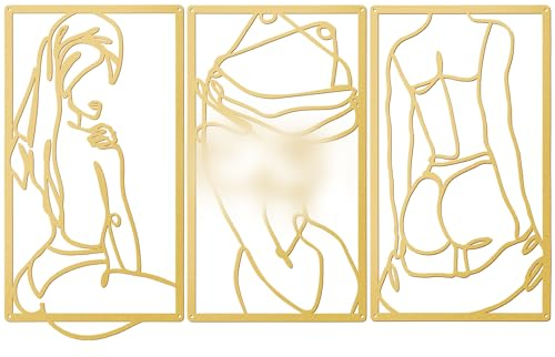Peryiter Moderne minimalistische Wanddekoration, abstrakte Metall-Wandkunst, Metalllinie, Kunst, Frau, Körperkunstwerk für Schlafzimmer, Badezimmer, Wohnzimmer, 3 Stück (Gold)