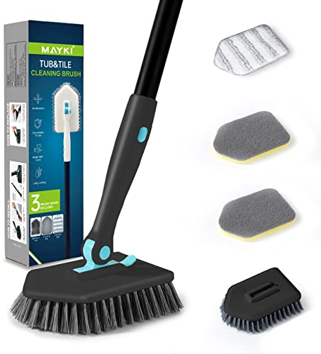 3-In-1 Bathroom Tile Cleaner, Shower Cleaning Brush with 51'' Long Handle, Fixable Bathroom Scrubber, Adjustable Tile Cleaning Brush for Bathtub/Wall, Bath Cleaning Brush for Shower/Bathroom by MAYKI